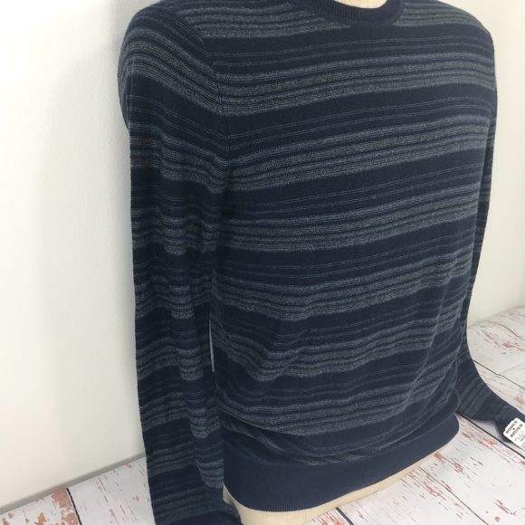 Slim Fit Luxury Blend Blue Grey Stripe Long Sleeve - Picture 3 of 7